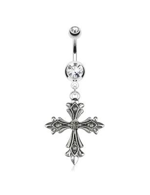 Piercing nombril pendentif croix gothique