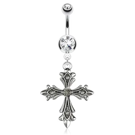 Piercing nombril pendentif croix gothique