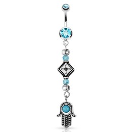 Piercing nombril main de fatma turquoise perles