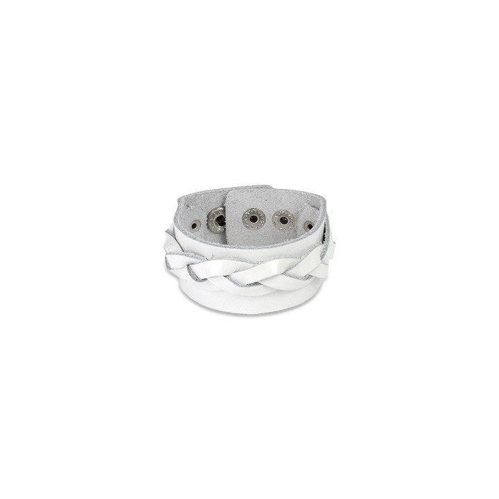 Bracelet cuir blanc avec brin tressé