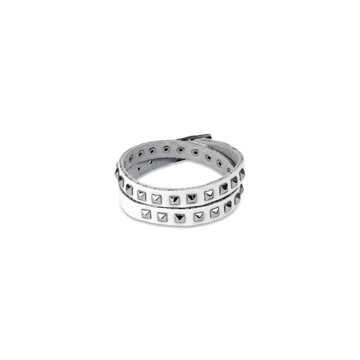 Bracelet cuir blanc pyramides
