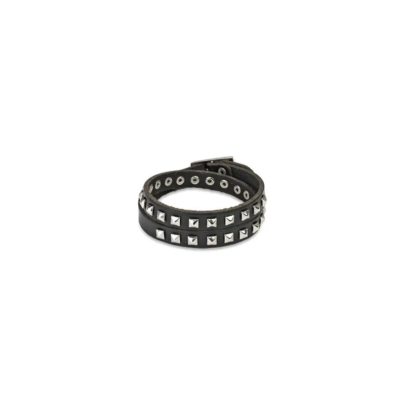 Bracelet cuir noir pyramides Bracelet cuir noir pyramides