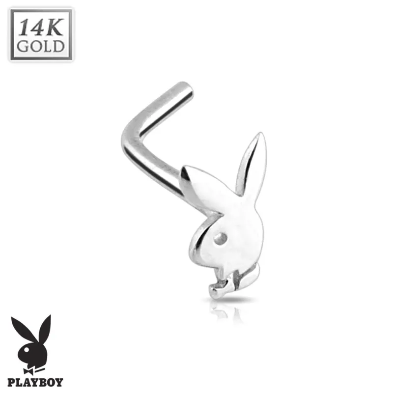 Piercing nez Playboy Or blanc 14K