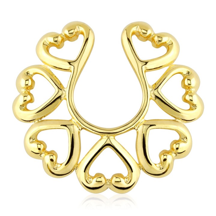 Faux piercing téton plaqué or coeurs