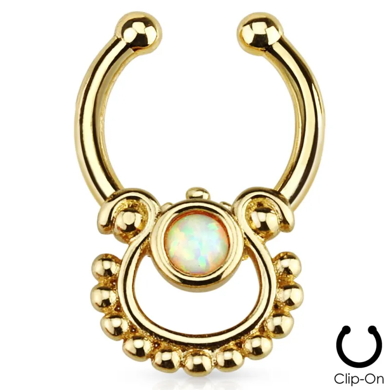 Faux piercing septum doré opale