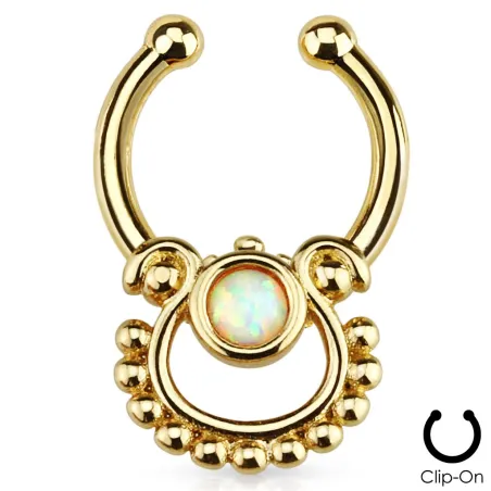 Faux piercing septum doré opale