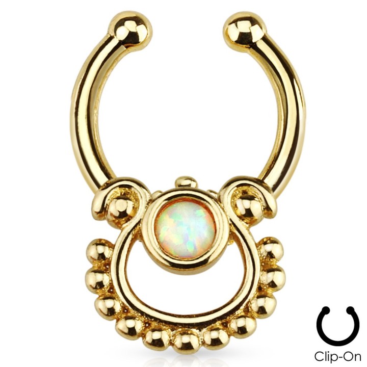 Faux piercing septum doré opale