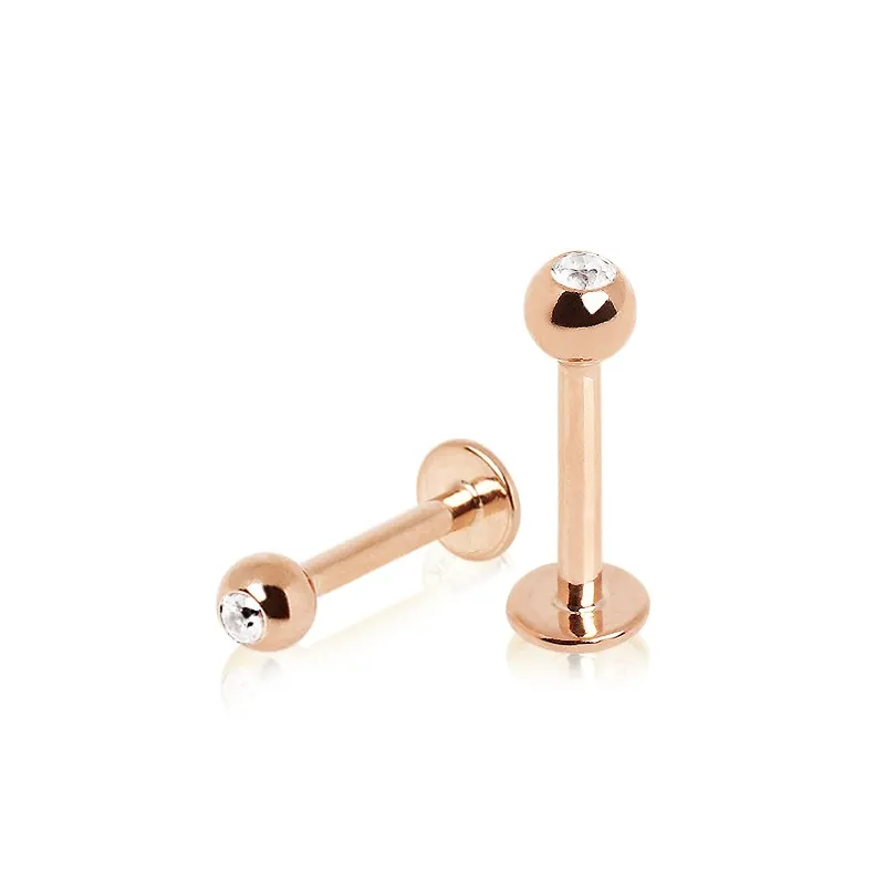 Piercing labret plaqué or rosé strass