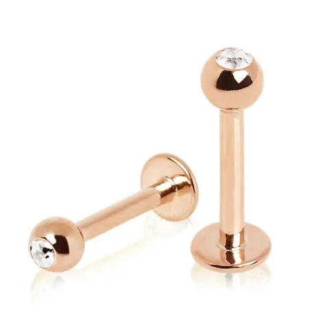 Piercing labret plaqué or rosé strass