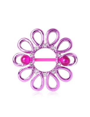 Piercing Téton Bouclier Fleur Violette