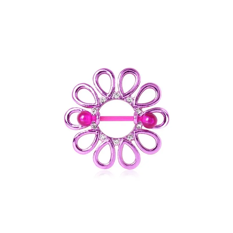 Piercing Téton Bouclier Fleur Violette