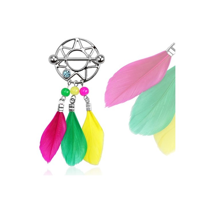 Piercing téton attrape rêve plumes