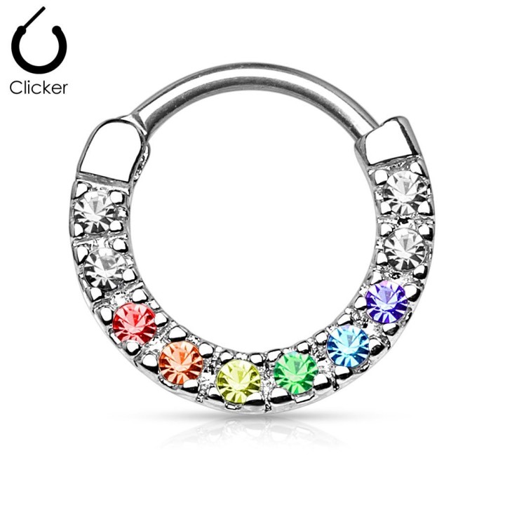 Piercing septum acier 10 strass multicolore