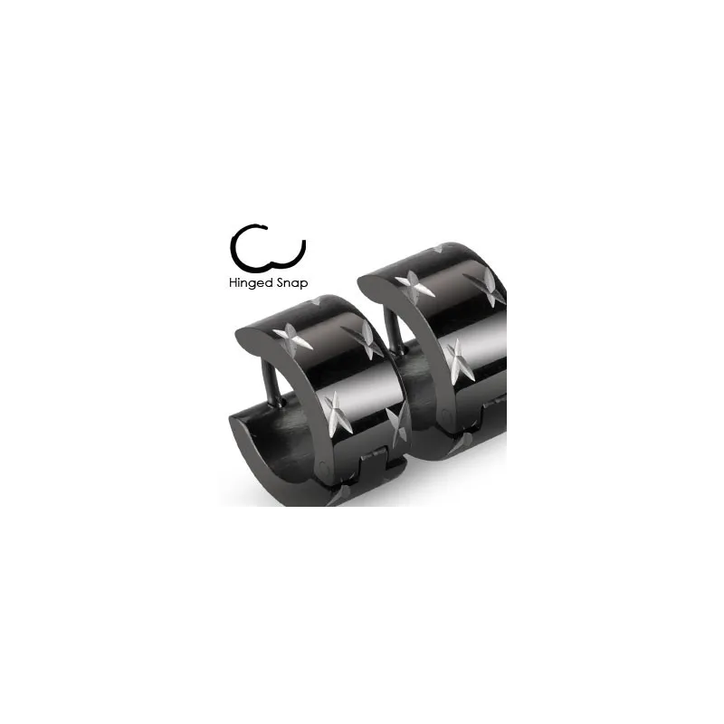 Paire Boucles d'oreille Homme Anneaux Noir croix Paire Boucles d'oreille Homme Anneaux Noir croix