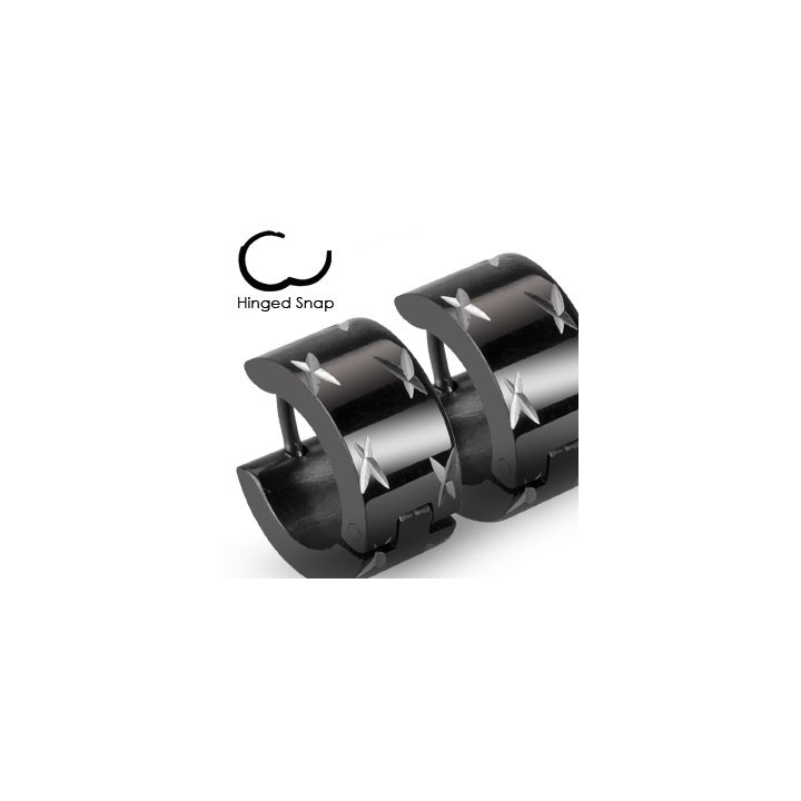 Paire Boucles d'oreille Homme Anneaux Noir croix