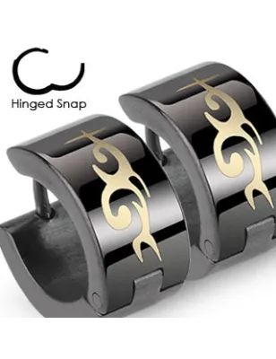 Paire Boucles d'oreille Homme Anneaux acier noir Tribal