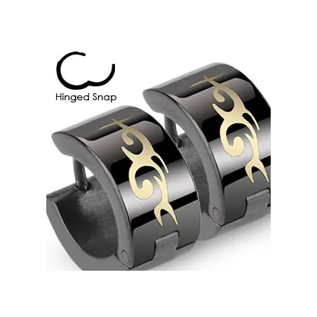 Paire Boucles d'oreille Homme Anneaux acier noir Tribal