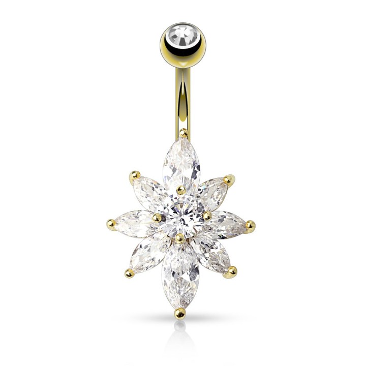 Piercing nombril plaqué or fleur marquise