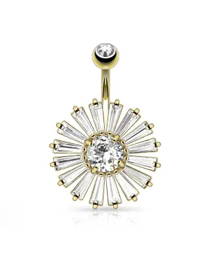 Piercing nombril plaqué or bouclier gemmes