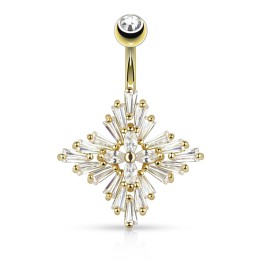 Piercing nombril plaqué or croix gemmes