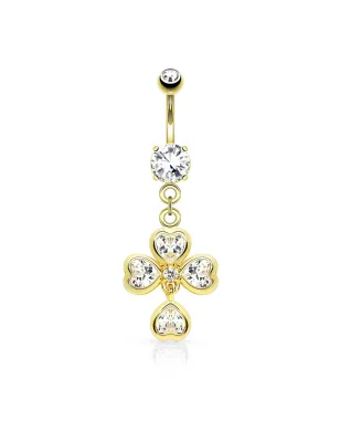 Piercing nombril plaqué or trèfle coeur