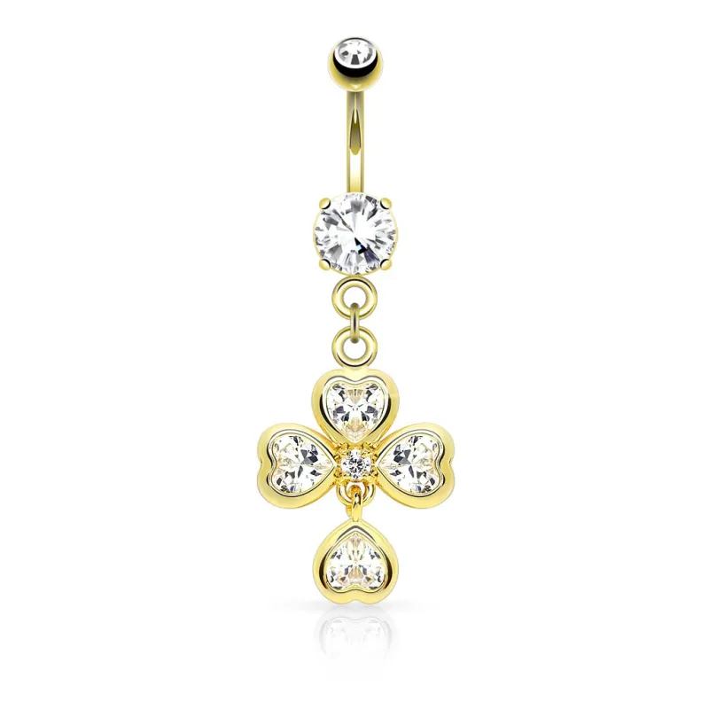 Piercing nombril plaqué or trèfle coeur