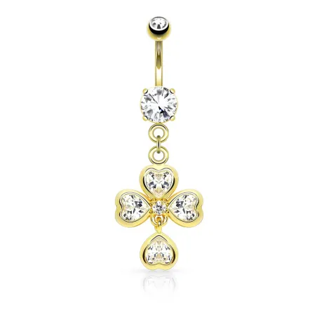 Piercing nombril plaqué or trèfle coeur
