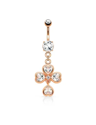 Piercing nombril or rosé trèfle coeur