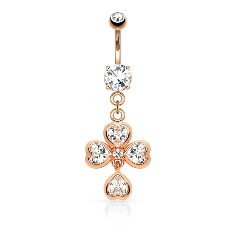 Piercing nombril or rosé trèfle coeur