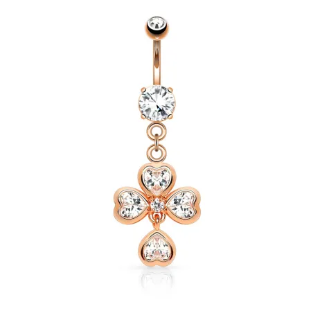 Piercing nombril or rosé trèfle coeur