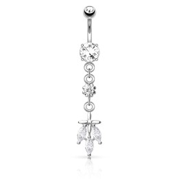 Piercing nombril feuille triple pierre