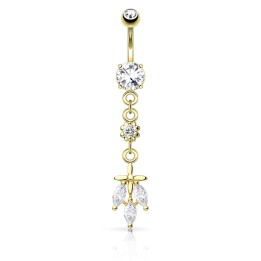 Piercing nombril plaqué or feuille triple pierre