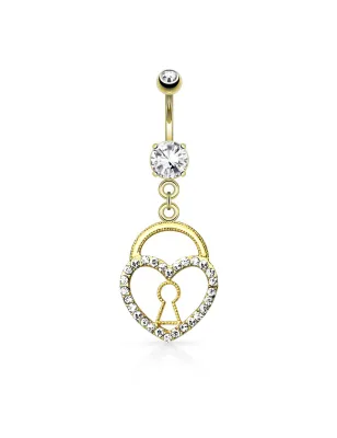 Piercing nombril plaqué or cadenas coeur