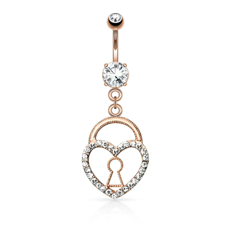 Piercing nombril or rosé cadenas coeur