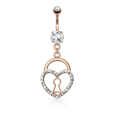 Piercing nombril or rosé cadenas coeur