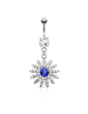 Piercing nombril fleur gemme bleu