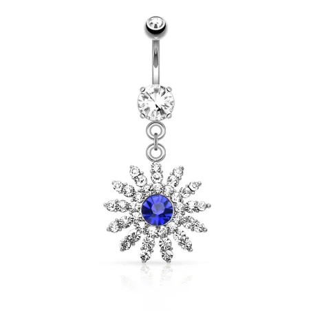 Piercing nombril fleur gemme bleu
