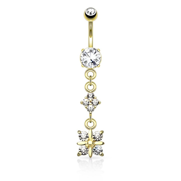 Piercing nombril plaqué or pendentif quadrant