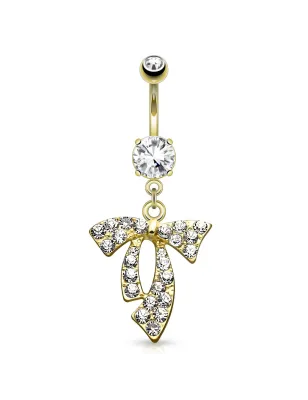 Piercing nombril plaqué or noeud strass