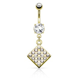 Piercing nombril plaqué or losange strass