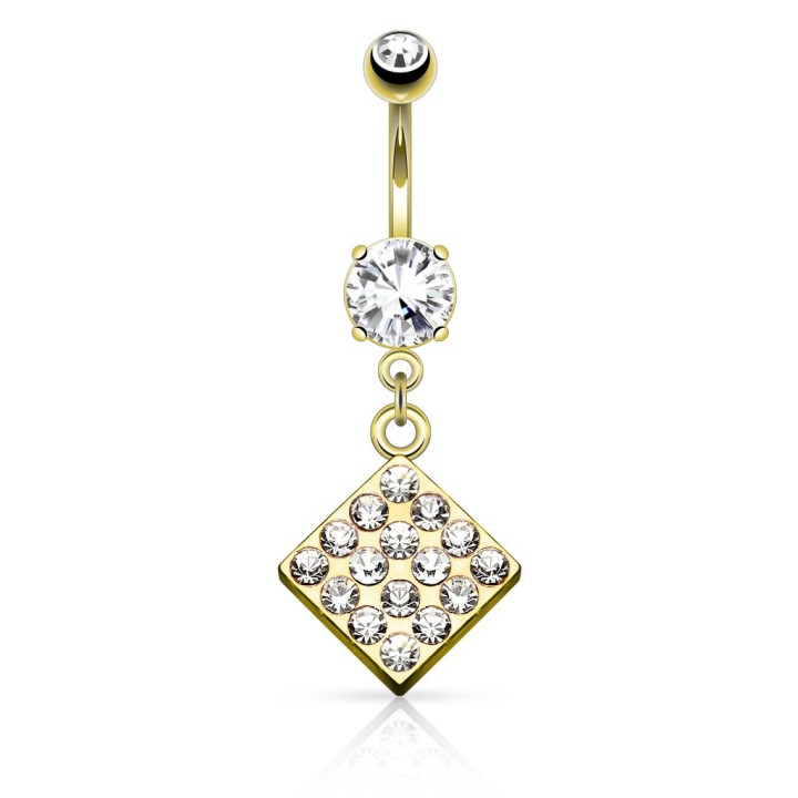 Piercing nombril plaqué or losange strass