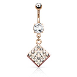 Piercing nombril or rosé losange strass