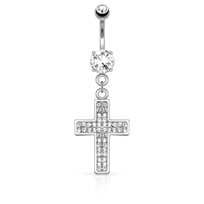 Piercing nombril croix pavée strass Piercing nombril croix pavée strass