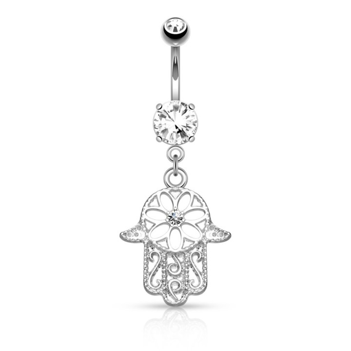 Piercing nombril argenté main de fatma