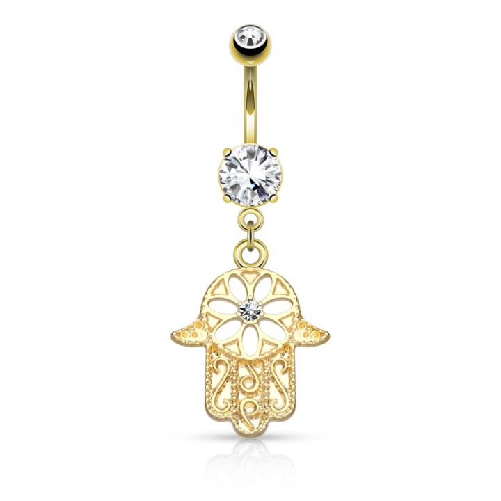 Piercing nombril plaqué or main de fatma