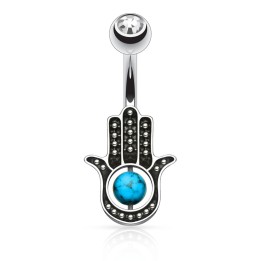 Piercing nombril turquoise main de fatma