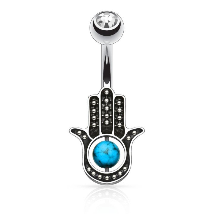 Piercing nombril turquoise main de fatma