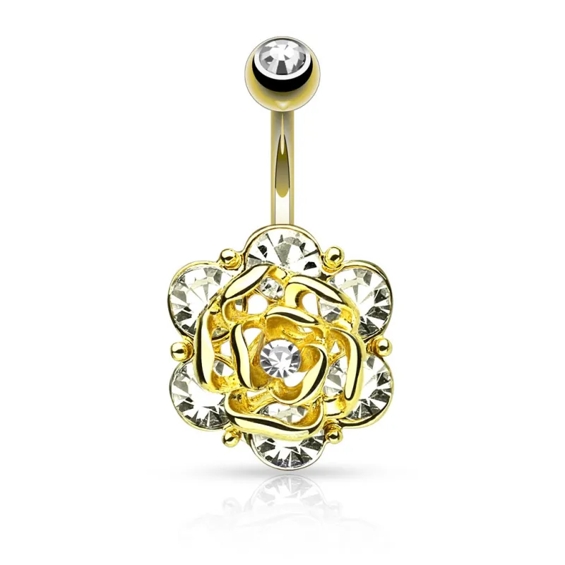Piercing nombril plaqué or fleur 6 gemmes Piercing nombril plaqué or fleur 6 gemmes