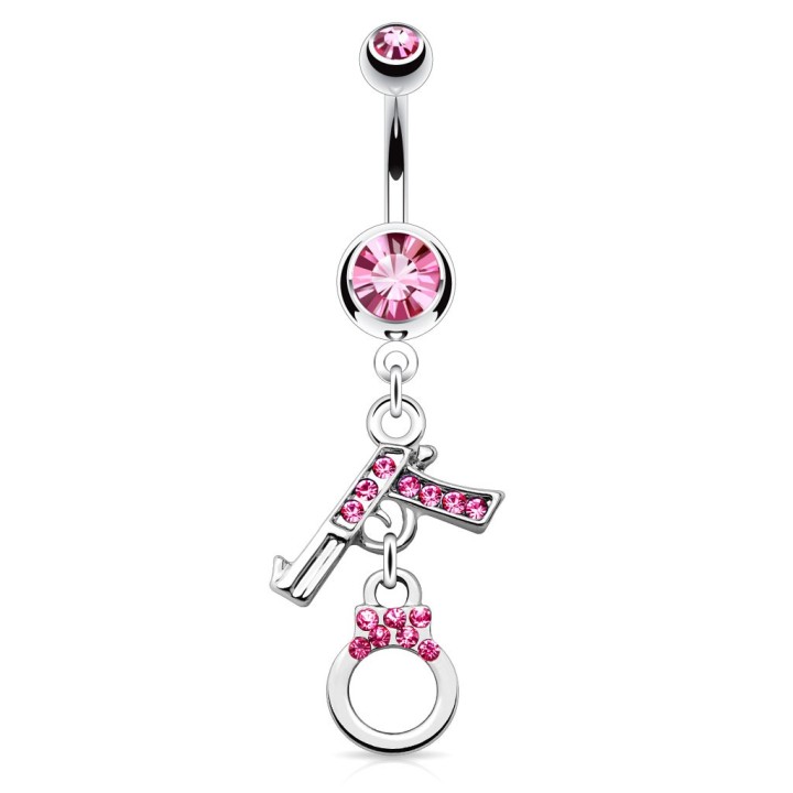 Piercing nombril pistolet menotte rose