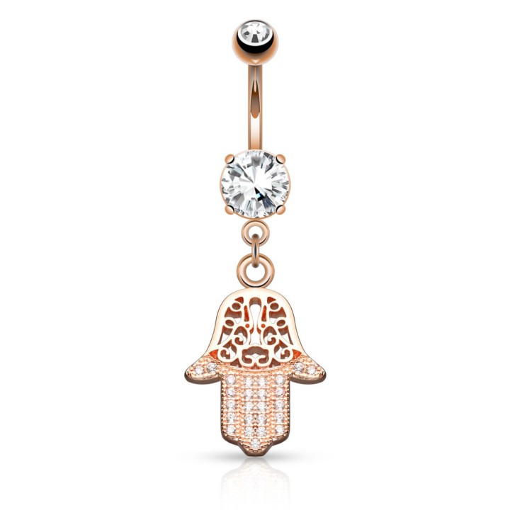 Piercing nombril main de fatma or rosé 